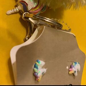 Carole Inc Unicorn Shaped Keyring Keychain & Earring set